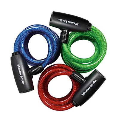 Master Lock Bike Lock Cables with Key, Blue, Green, and Red 3-Pack of Keyed-Alike Bicycle Cable Locks, 6 ft. Long, 8127TRI - size: 6 ft. Long