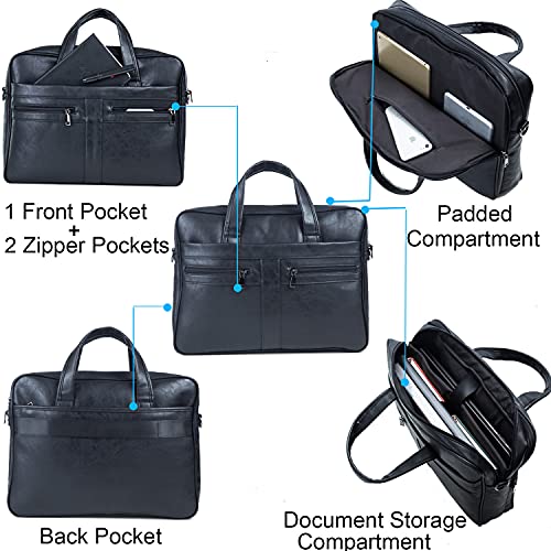 seyfocnia Men's Leather Messenger Bag, Laptop Briefcase Business Satchel Computer - size: 15.6inch, style: Black
