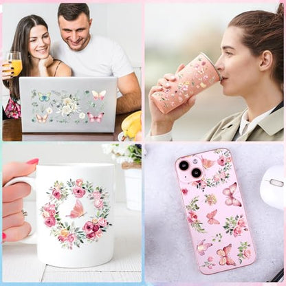 Rngmsi 10 Sheets Spring Flower UV DTF Cup Wrap for 16oz UV DTF Stickers | Wildflower Butterfly Uvdtf Decals, Floral Rub on Transfers, for Glass Cups DIY Crafts, Waterproof, 9.45x4.33 in - style: Spring Flower