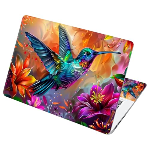 Universal Laptop Skin Sticker with 2 Wrist Pad Decals, 3-Piece Removable Vinyl Laptop Cover, Rainbow Hummingbird Waterproof Anti-Scratch, Easy-Trim Fit for 13.3" 14" 15.6" Laptops - color: Rainbow Hummingbird