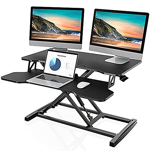 FITUEYES Height Adjustable Standing Desk 32” Wide Sit to Stand Converter | Standing Desk Converter,Stand Up Desk Riser,for Dual Monitor Riser,Tabletop Workstation for Home Office,Easy Assembly - color: Black