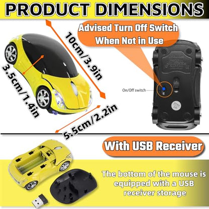 Yellow Wireless Mouse，1600DPI 2.4G with USB Reciver Car Mouse for Computer Wireless Computer Mouse Wireless Cute Wireless Mouse for Laptop Tablet for Mac OS Windows （Yellow） - color: Yellow