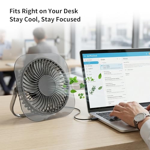 Antarctic Star Ultra-Thin USB Desk Fan, Personal Portable Desktop Cooling Fan with 3 Speeds & Night Light, 5W Powerful Quiet Small Fan for Bedroom Office Home, Powered by USB Cable - color: BLACK