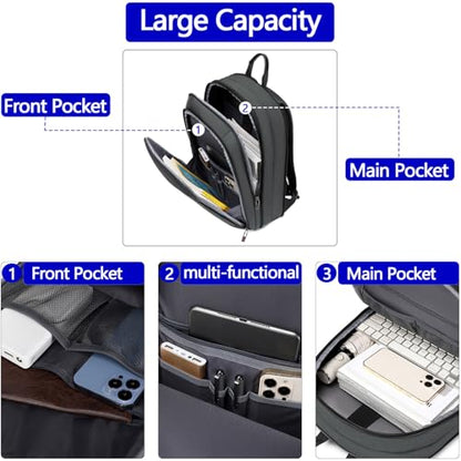 Business Backpack for Men 15.6 Inch,Slim & Expandable Waterproof Travel Laptop Backpack - color: Grey