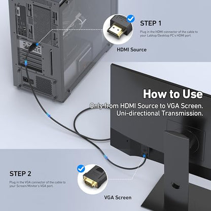 BENFEI HDMI to VGA 6 Feet Cable, Uni-Directional HDMI Computer to VGA Monitor Cable (Male to Male) Compatible for Computer, Desktop, Laptop, PC, Monitor, Projector, HDTV, Roku, Xbox - size: 6 Feet, style: 1 PACK