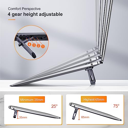 Laptop Risers for Desk, 4 Adjustable Heights Laptop Stand, Keyboard Riser, Ergonomic Laptops Feet for Desk, Compatible with MacBook Air Pro, with Dell, with HP, More 10-15.6” Laptops | Ergonomic Laptop Stand for 10-15.6 Inch MacBook Air Pro，Dell，HP, Keybo