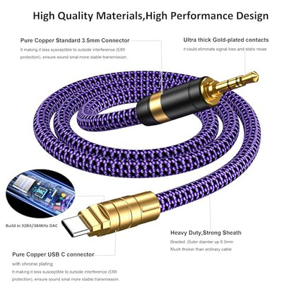 USB C to 3.5mm Audio Cable -3.2FT, Type-C to 3.5mm Jack AUX Stereo Headphone Cable and car Data Cable,Compatible with iPhone 17, 16, 15 Pro Max Plus, Galaxy S25, S24 Ultra, Pixel - size: 3.2ft/1m