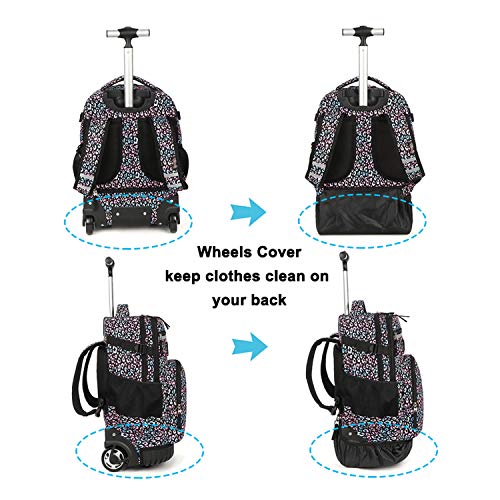 Tilami Rolling Backpack 18 inch Wheeled Laptop Backpack School College Student Travel Trip Boys and Girls (Colorful Leopard) - color: Colorful Leopard