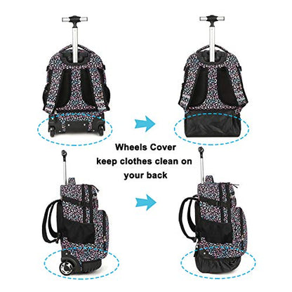 Tilami Rolling Backpack 18 inch Wheeled Laptop Backpack School College Student Travel Trip Boys and Girls (Colorful Leopard) - color: Colorful Leopard