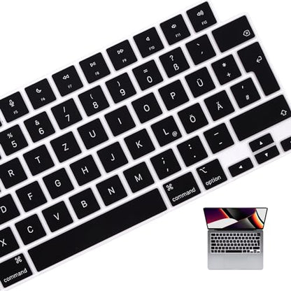 HRH Keyboard Cover Skin EU for MacBook Air 13”15"(M5-M2)&Pro 14”16"(M5-M1) | German,Black,2026-2021,A3426 A3427 A3434 A2992,Neo 13" A18, Precise Fit, Dust Proof, Waterproof, Durable,Keyboard Accessories - color: German