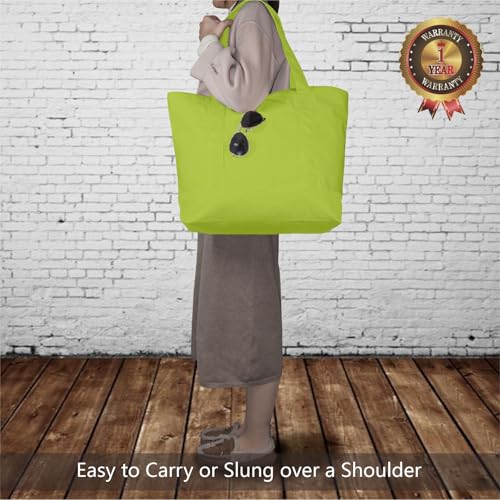 TOPDesign 1-Pack Canvas Tote Bag with an External Pocket, Reusable Grocery Shopping Bag, Top Zipper Closure, Daily Essentials (Light Green) - color: Light Green