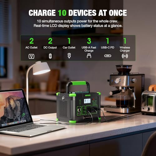 1000W Portable Power Station & 200W Foldable Solar Panel Generator Kit | Pure sine wave AC, PD 60W USB-C, wireless charge, SOS light, triple charging for camping RV blackout backup - color: Dark Green