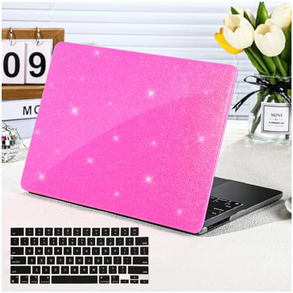 Funut Pink Glitter Case for MacBook Air 13 Inch 2022 2021 2018 Release M1 A2337 A2179 A1932, MacBook Air M1 Cover Shiny Sparkle Bling PU Leather Protective Hard Shell Case & Keyboard Cover, Pink - color: Glitter Rose, size: Mac Air 13" 2018-2022(A1932/A21