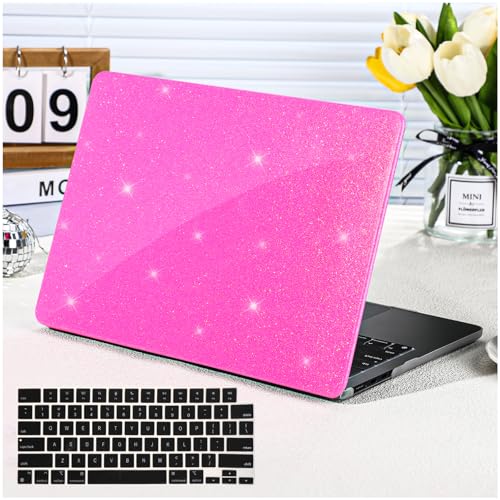 Funut Pink Glitter Case for MacBook Air 13 Inch 2022 2021 2018 Release M1 A2337 A2179 A1932, MacBook Air M1 Cover Shiny Sparkle Bling PU Leather Protective Hard Shell Case & Keyboard Cover, Pink - color: Glitter Rose, size: Mac Air 13" 2018-2022(A1932/A21