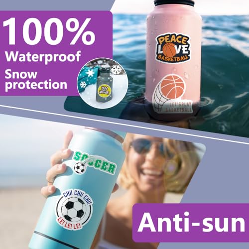 DETICKERS Soccer Stickers for Kids Boys Water Bottles 100PCS Basketball Decals Waterproof Vinyl Gifts for Boys Sports Stickers - style: Basketball & Soccer