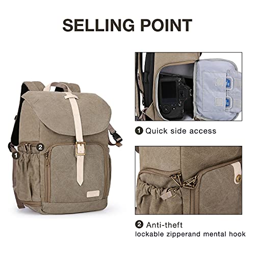 BAGSMART Camera Backpack DSLR Camera Bag Backpacks for Photographers | Waterproof Anti-Theft Photography Backpack with 15 Inch Laptop Compartment - color: D-green[single Buckle]