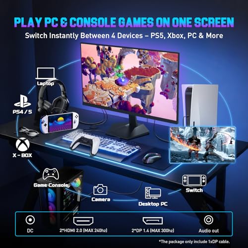 SANSUI Gaming Monitor, 24.5" 300hz 240hz FHD 1080P 1ms FPS PC Monitor Gaming, HDR, FreeSync, DisplayPort x2 HDMI x2, Fast IPS, 120% sRGB, Audio Jack, VESA Support, Desktop Compatible(ES-G25X1 PRO) - size: 24.5 Inch