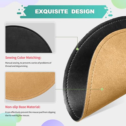Mouse Pad，Round Mouse Pad，PU Mouse Pad，Leather Mouse Pad with Stitched Edge Micro-Fiber Base with Non-Slip Waterproof，Mouse Pad for Computers，Laptop，9 x 9 Inch (Ruffle Detailed Black) - color: Ruffle Detailed Black, size: 9L x 9W inches