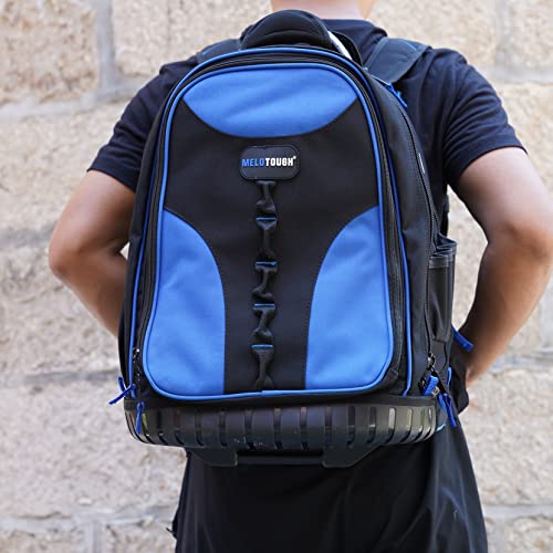 MELOTOUGH Wheeled Rolling Automotive Tool Bag Backpack Blue | Heavy-Duty Water-Resistant 600D, 37 Pockets & Large Interior, Smooth Wheels & Telescoping Handle, Pro Tool Organizer - color: Blue
