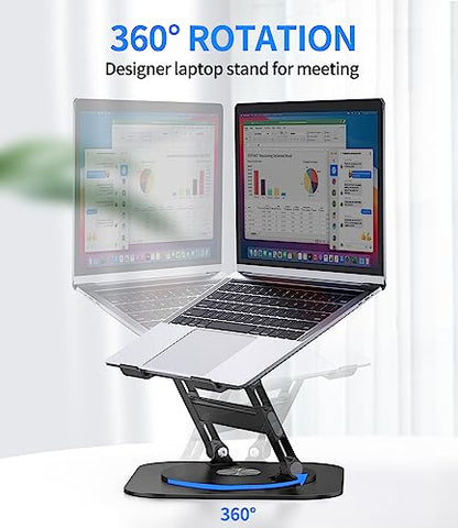 AOEVI Adjustable Laptop Stand with 360 Rotating Base, Stable Computer Stand for Laptop Ergonimic Foldable Laptop Riser for Desk Compatible with MacBook Pro/Air Notebook up to 16 Inches, Black - color: Black