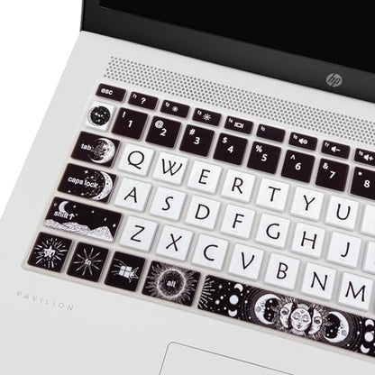 Cute Silicone Keyboard Cover for HP Pavilion x360 14 14-BA/BF/BW/CD/CF/DQ/DK/DH/DS/DF/FQ Series, 14-dk1013dx/dk1003dx/dk0002dx 14-dq1043cl 14-fq0013dx, Sun and Moon - color: Sun and Moon