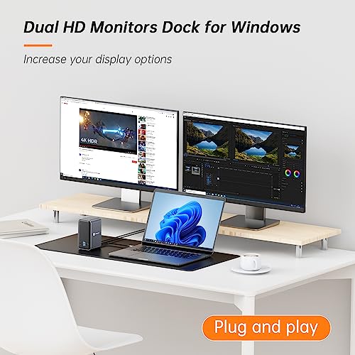 TobenONE USB C Laptop Docking Station Dual Monitor Plug and Play 7 USB Port | 2 HDMI+VGA, SD/microSD, Ethernet ,Audio, 65W Power Adapter,Dell/Lenovo/HP, for Home Office, Multi-Tasking Workflows