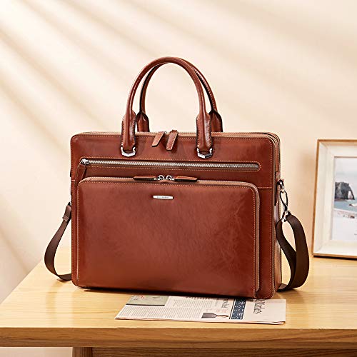 BOSTANTEN Briefcases for Men Messenger Bag Genuine Leather Laptop Bag 15.6 inch Office Work Tote for Buisness Travel - color: A-brown