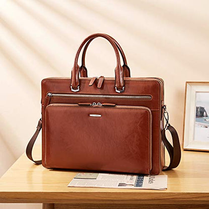BOSTANTEN Briefcases for Men Messenger Bag Genuine Leather Laptop Bag 15.6 inch Office Work Tote for Buisness Travel - color: A-brown