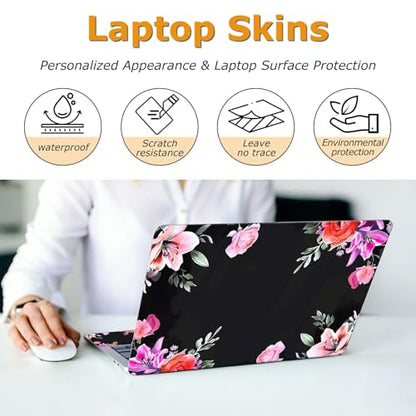 Universal Laptop Skin Sticker with 2 Wrist Pad Decals, 3-Piece Removable Vinyl Laptop Cover, Purple Red Flowers Waterproof Anti-Scratch, Easy-Trim Fit for 13.3" 14" 15.6" Laptops - color: Purple Red Flowers