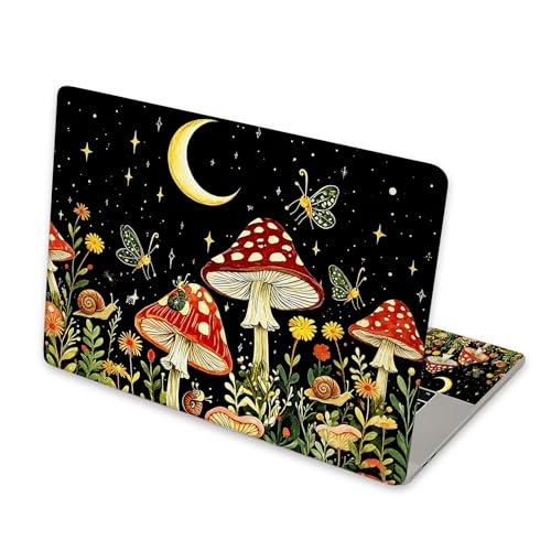 Universal Laptop Skin Sticker for 12/13/14/15.6 Inch Laptops, Reusable Vinyl Laptop Decal Cover, Waterproof Scratch Resistant Notebook Skin with 2 Wrist Pads,Moonlit Mushrooms - color: Moonlit Mushrooms