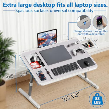 2 Pack Lap Desk Bundle, Cushioned Lap Pad & Adjustable Foldable Laptop Bed Tray, Fits Up to 17 Inch Laptops for Bed Couch Dorm