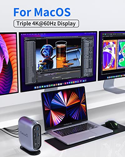 16-in-1 Universal Docking Station for All Laptops with 150W Power Adapter, Triple Monitor for Mac, Windows, ChromeOS, Linux, Dual HDMI, DP, 10Gbps USBC USBA, Gigabit Ethernet, SD/TF, Audio