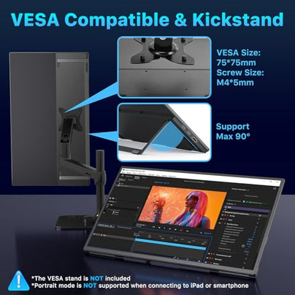 Upperizon Portable Monitor 21.5 inch FHD 110% sRGB 120Hz IPS HDR HDMI USB-C Travel Monitor for Laptop MacBook PC Surface PS5 Xbox, Large External Display with Kickstand & Speakers, VESA Compatible - size: 21.5 inch