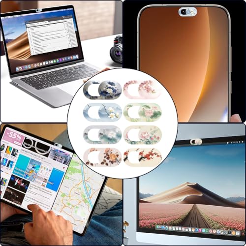 8Pcs 8 Styles Laptop Camera Cover Slide Flowers Privacy Guard Accessories, 0.04 Inch Ultra Thin Webcam Cover Protector Blocker for Desktop Computer Tablet Notebook Mini PC Home Office Use - color: Flowers-1