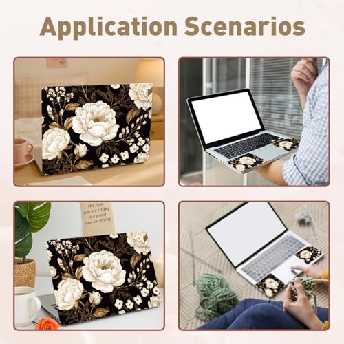 PLIGREAT 15 Inch Laptop Skin Sticker Decal, White Flowers Laptop Sticker Decals Fits 12" to 15" Laptops Cutable Universal Waterproof Removable Notebook Art Protector, Yellow White - color: Yellow White