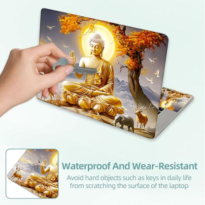 Universal Laptop Skin Decal, 3-Piece Vinyl Protector for 12 13 14 15.6" Notebook, Waterproof Anti-Scratch, Easy Trim & Bubble-Free Finish, Golden Buddha Sitting on Lotus - color: Golden Buddha Sitting on Lotus