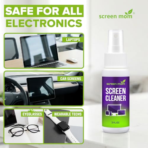 Screen Cleaner Spray 2oz Bottle for TV, Car, Laptop & Computer | Streak-Free Formula, Glass & OLED Safe, Alcohol and Ammonia Free Formula, Includes 2 Microfiber Cloths, Travel-Friendly Size - size: 2oz