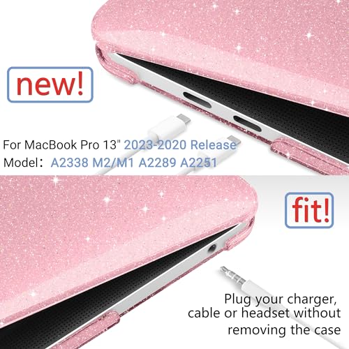 MEEgoodo Case for MacBook Pro 13 inch Case with M2 Chip 2022 2021 2020 Released A2338 M1 A2251 A2289, Plastic Hard Shell with Keyboard & Camera Cover Compatible with MacBook Pro 13, Glitter Pink - color: Glitter Pink