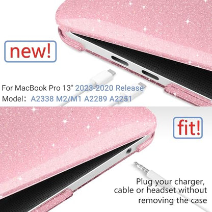 MEEgoodo Case for MacBook Pro 13 inch Case with M2 Chip 2022 2021 2020 Released A2338 M1 A2251 A2289, Plastic Hard Shell with Keyboard & Camera Cover Compatible with MacBook Pro 13, Glitter Pink - color: Glitter Pink