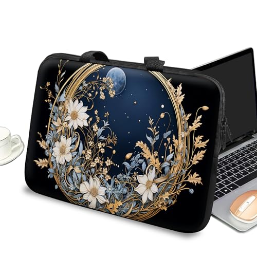 Universal Laptop Case Sleeve 10 inch with Handle and Zipper, Kids Tablet Carrying Case Messenger Bag Portable Tote Bag for 7-10 inch iPad/Notebook/eBook/Readers, Flower Moon - color: Flower Moon, size: 10 inch