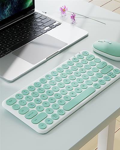 Wireless Keyboard Mouse Combo, mini Quiet Keyboard (Green White) | 78 Keys Portable Ultra-Thin Keyboard for Laptop, Computer, PC, Notebook, Tablet, Windows, Mac OS - color: GREEN WHITE