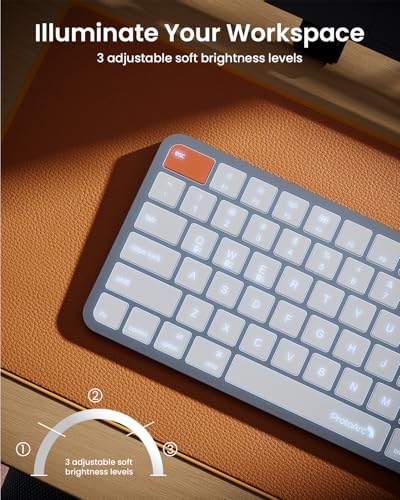 ProtoArc K90-A Backlit Bluetooth Keyboard for Mac/iPad, White Silver | Compact Wireless Mac Keyboard, 78-Key, No Numpad, 3-Level White Led Backlight, Multi-Device, Low-Profile, Rechargeable - color: White Silver