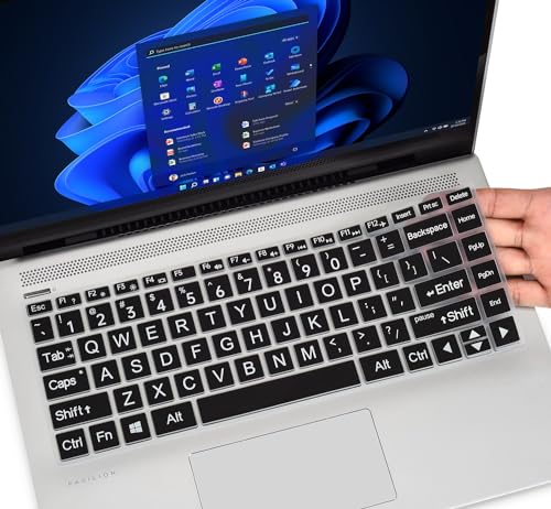Keyboard Cover with Large Letters for HP Pavilion x360 14 /HP 14 Laptop 14-dq 14-fq 14-ba/bf/cm/ce/cf/df/dk/ds 14-dq0040nr 14-dq0052dx 14-dq0762dx dq0760dx/dq0030nr 14-fq1025nr 14-fq0033dx -Black - color: Black(Large Letters)