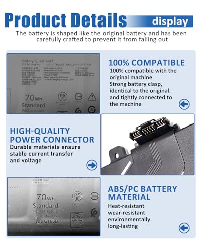 70Wh GT83D Battery for Dell XPS 14 9440 Laptop - Compatible with Part Numbers 7T7DY & N80X2 - size: 11.02*3.19*0.23 inch GT83D
