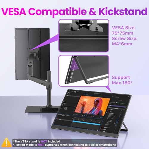 Upperizon Portable Monitor 16 inch 2K QHD 2560X1600 145% sRGB, 144Hz USB-C, 120Hz HDMI, Travel Monitor for Laptop MacBook PC Surface PS5 Xbox, External Display with Kickstand & Speaker VESA Compatible - size: 16 inch