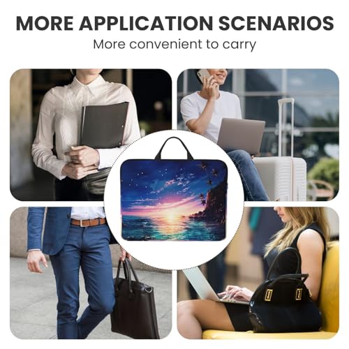14 inch Laptop Sleeve with Handle Shockproof Laptop Bag Waterproof Computer Cover Bag Night Ocean Briefcase