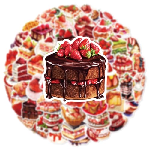 50 Pcs Cute Strawberry Dessert Stickers, Watercolor Food Stickers, Waterproof Vinyl Stickers for Journals, Water Bottles, Laptops, Scrapbooking (Strawberry Dessert) - color: Strawberry Dessert