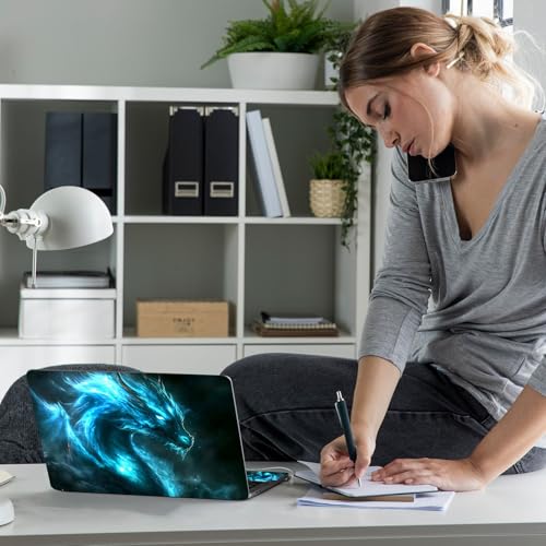 Laptop Skin Sticker Decal 12" 13" 13.3" 14" 15" 15.6",Waterproof Scratch Resistant Vinyl,Reusable Easy to Apply,for MacBook HP Dell Notebooks Netbooks Laptop,2 Wrist Pads,Blue Glitter Dragon - color: Blue Glitter Dragon