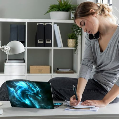 Laptop Skin Sticker Decal 12" 13" 13.3" 14" 15" 15.6",Waterproof Scratch Resistant Vinyl,Reusable Easy to Apply,for MacBook HP Dell Notebooks Netbooks Laptop,2 Wrist Pads,Blue Glitter Dragon - color: Blue Glitter Dragon