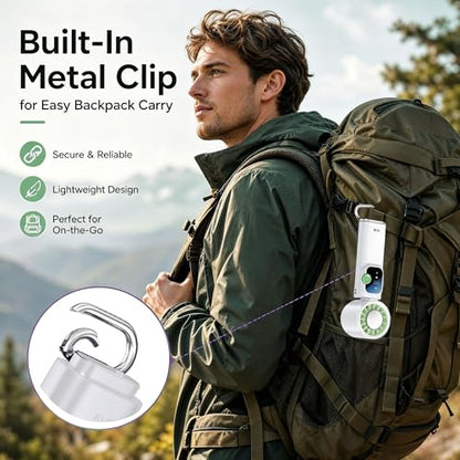 Portable Handheld Fan with Ice Cooling, Personal Rechargeable Fan 20000RPM,199-Speed Mini Neck Fan with 4000mAh Battery Powered up to 15hrs with LED Display for Travel, Camping & Outdoor, White - color: White-Green